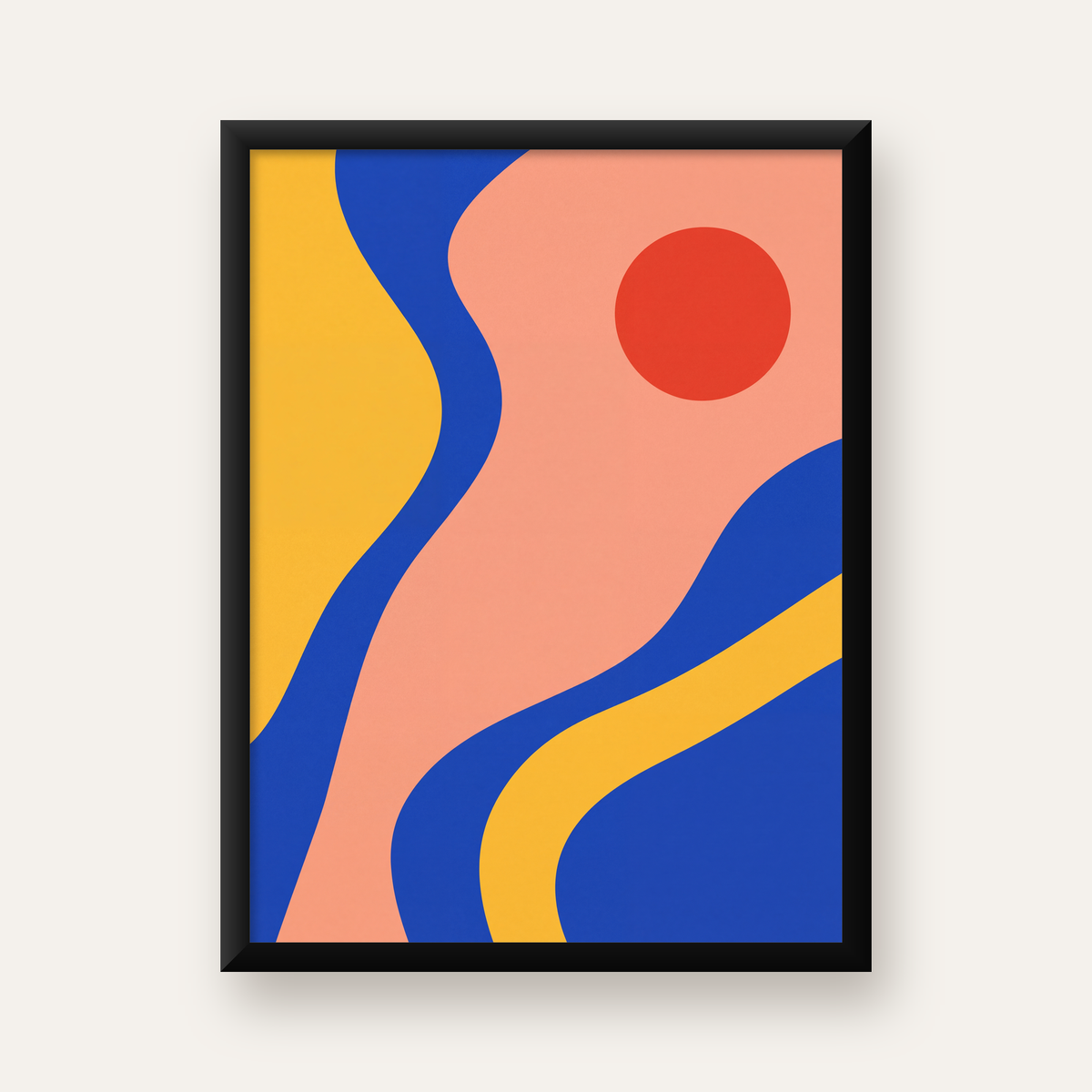 Soyut Dalga Desenli Minimal Dijital Poster - Modern Duvar Sanatı — Dikey baskı, düz siyah çerçeveli duvar posteri