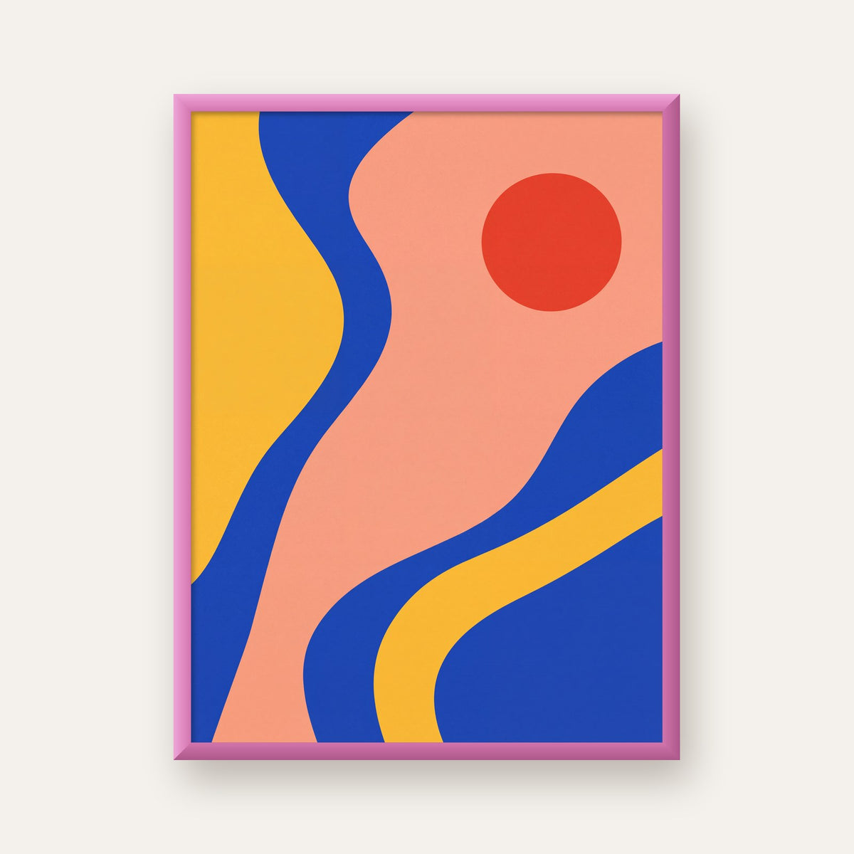 Soyut Dalga Desenli Minimal Dijital Poster - Modern Duvar Sanatı — pembe çerçeveli