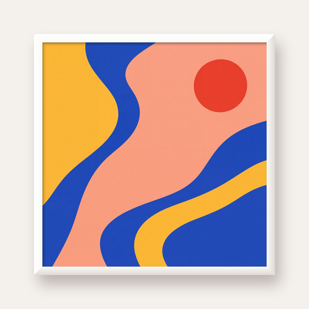 Soyut Dalga Desenli Minimal Dijital Poster - Modern Duvar Sanatı — beyaz çerçeveli kare poster