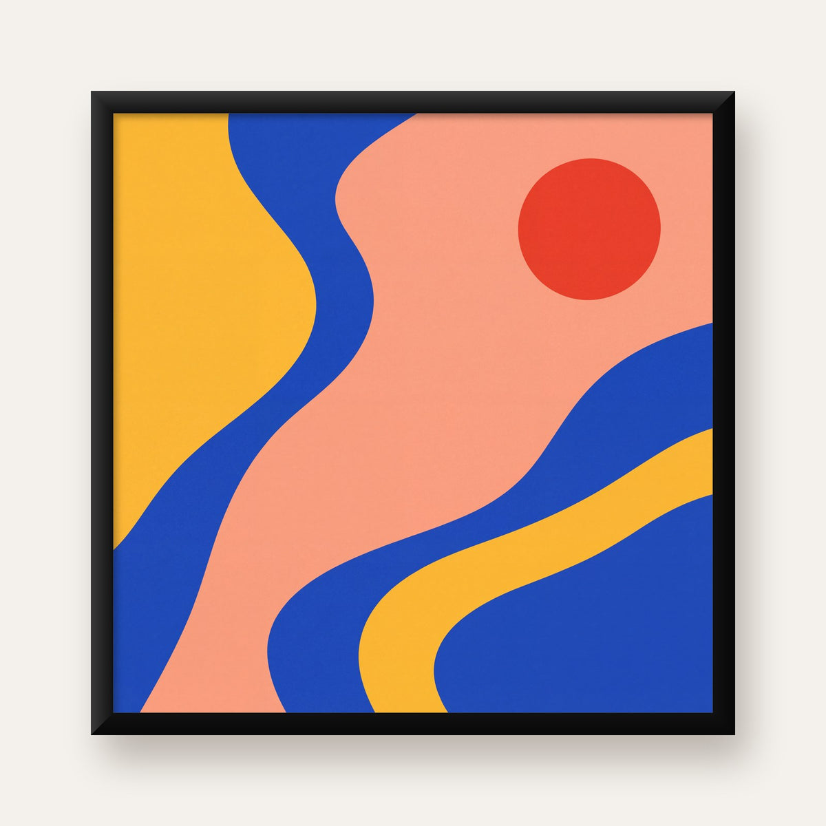Soyut Dalga Desenli Minimal Dijital Poster - Modern Duvar Sanatı — Kare baskı, düz siyah çerçeveli duvar posteri