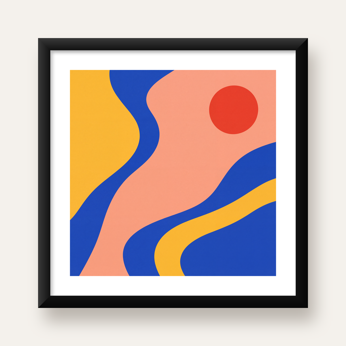 Soyut Dalga Desenli Minimal Dijital Poster - Modern Duvar Sanatı — Kare baskı, beyaz paspartulu