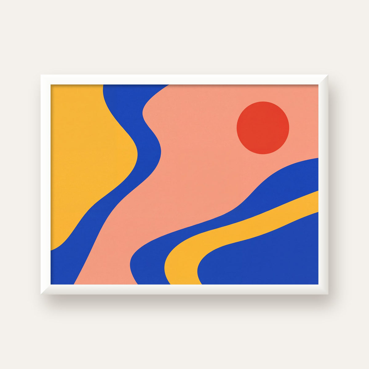 Soyut Dalga Desenli Minimal Dijital Poster - Modern Duvar Sanatı — beyaz çerçeveli yatay poster