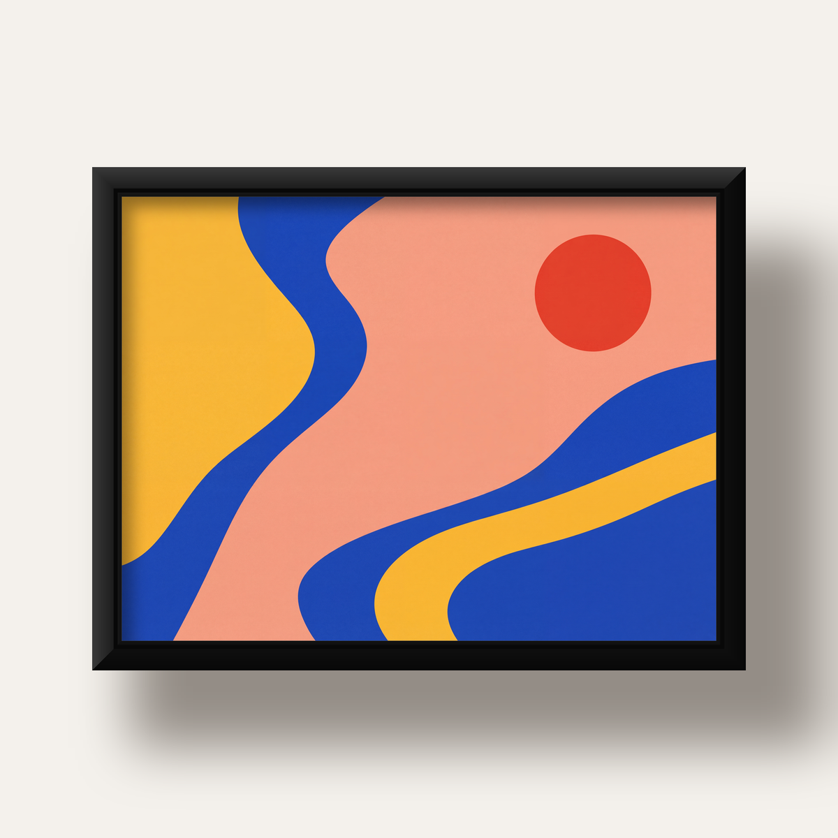 Soyut Dalga Desenli Minimal Dijital Poster - Modern Duvar Sanatı — siyah derin çerçeveli
