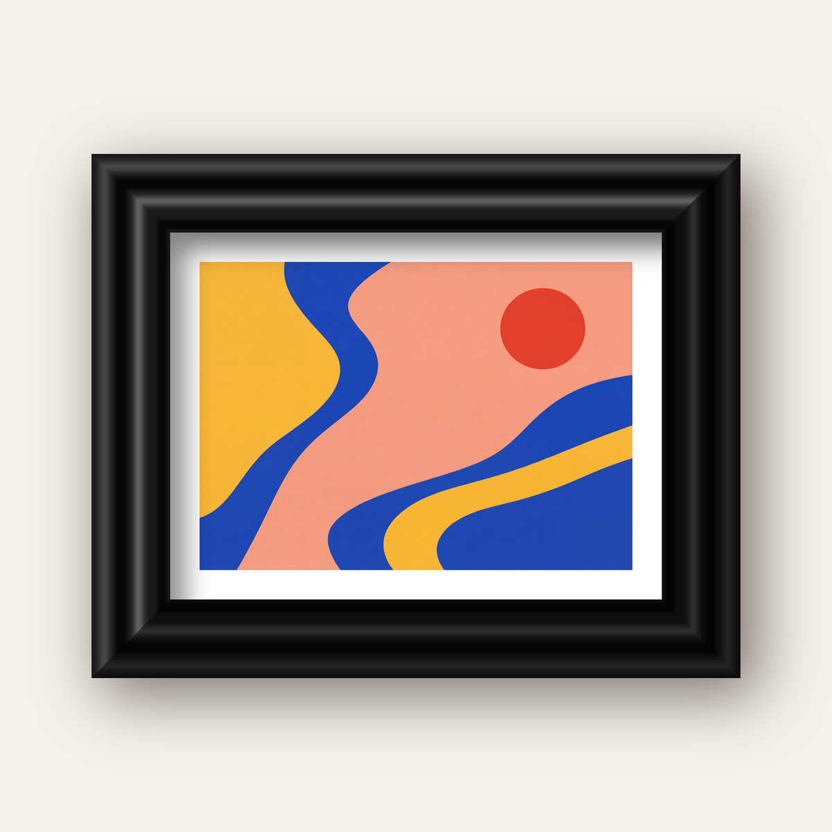 Soyut Dalga Desenli Minimal Dijital Poster - Modern Duvar Sanatı — siyah galeri çerçeveli paspartulu
