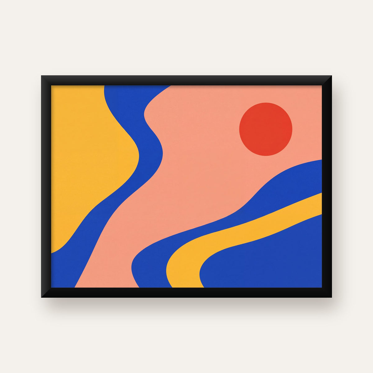 Soyut Dalga Desenli Minimal Dijital Poster - Modern Duvar Sanatı — Yatay baskı, düz siyah çerçeveli duvar posteri