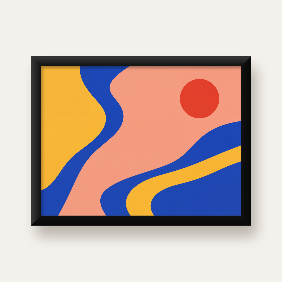 Soyut Dalga Desenli Minimal Dijital Poster - Modern Duvar Sanatı — Yatay baskı, düz siyah çerçeveli duvar posteri