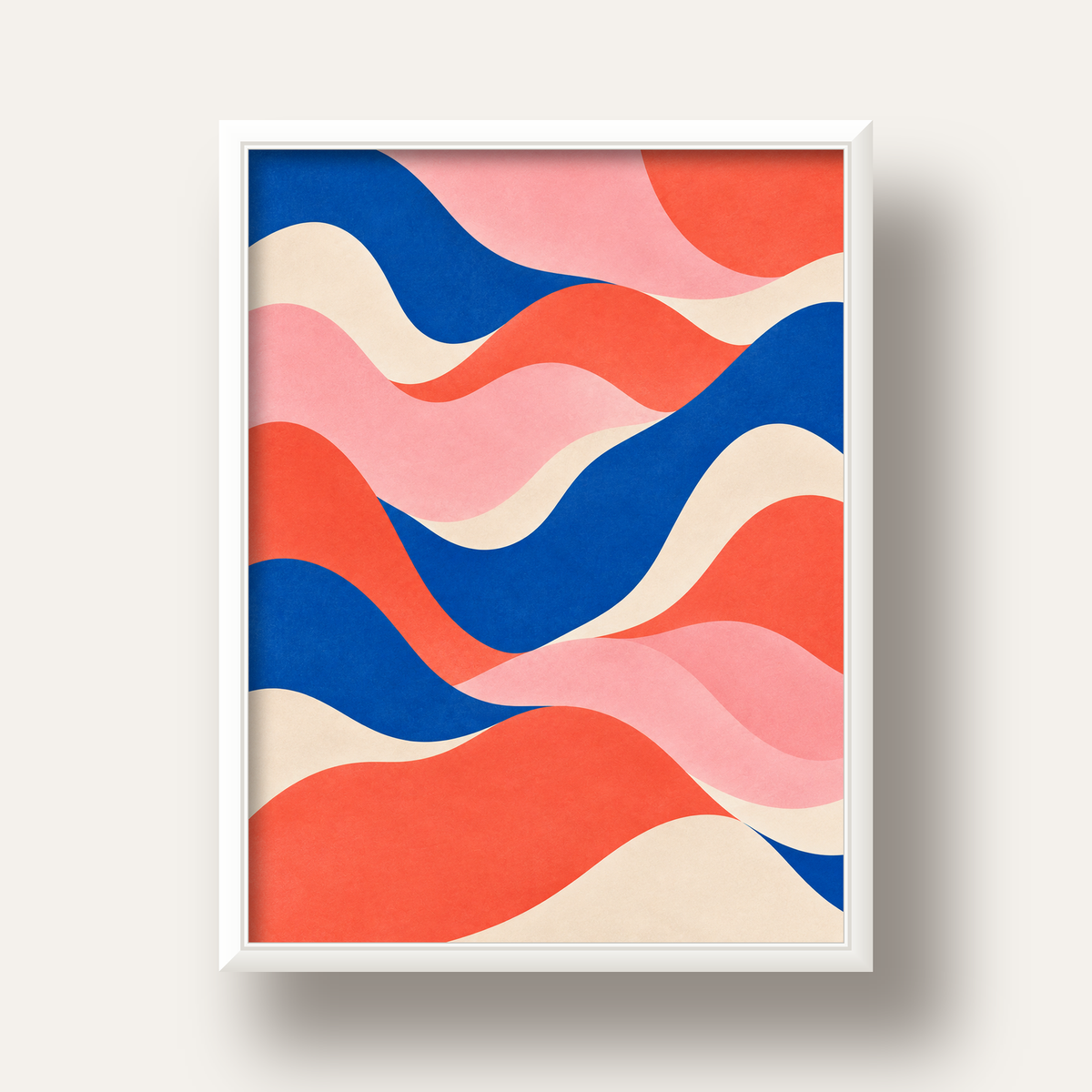Dalga Formlu Soyut Renkli Poster – Modern Duvar Sanatı — beyaz derin çerçeveli