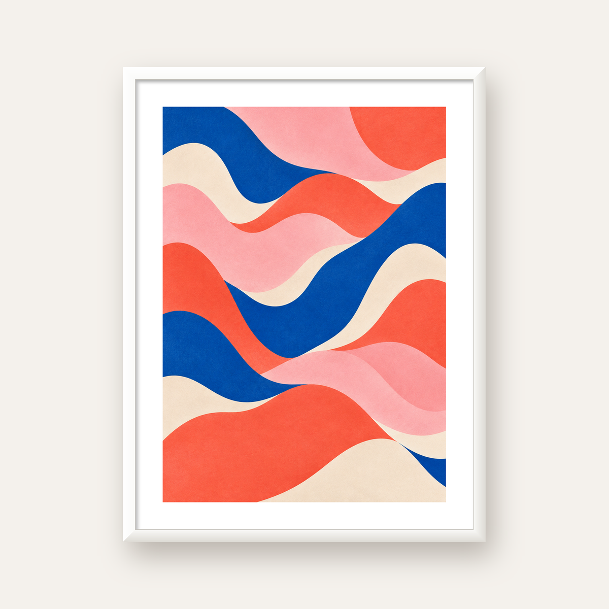 Dalga Formlu Soyut Renkli Poster – Modern Duvar Sanatı — beyaz çerçeveli dikey poster