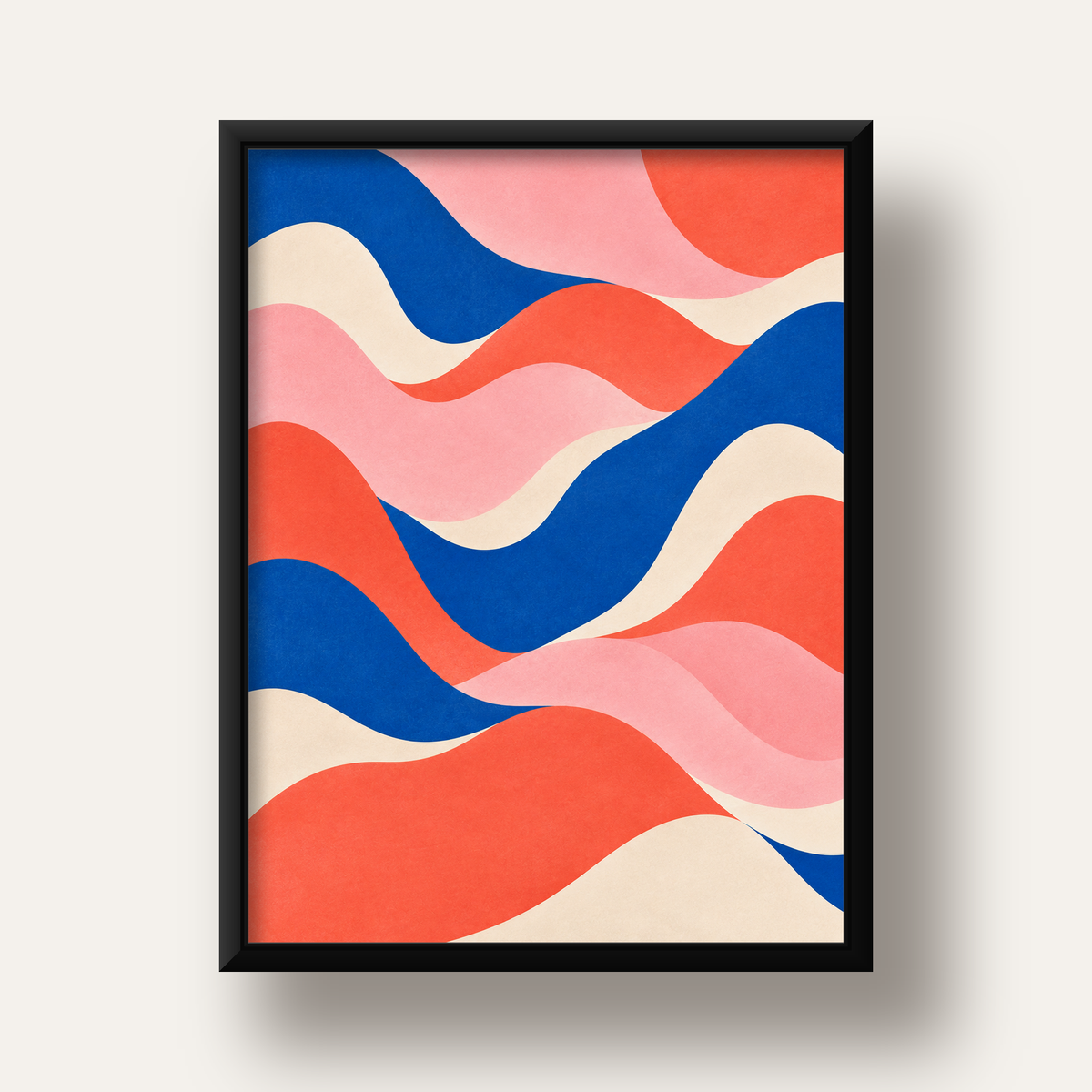 Dalga Formlu Soyut Renkli Poster – Modern Duvar Sanatı — siyah derin çerçeveli