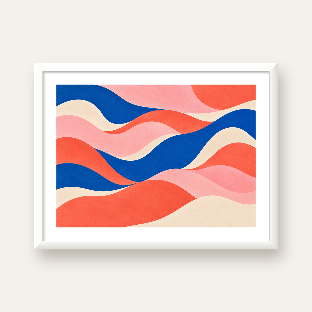 Dalga Formlu Soyut Renkli Poster – Modern Duvar Sanatı — beyaz çerçeveli yatay poster