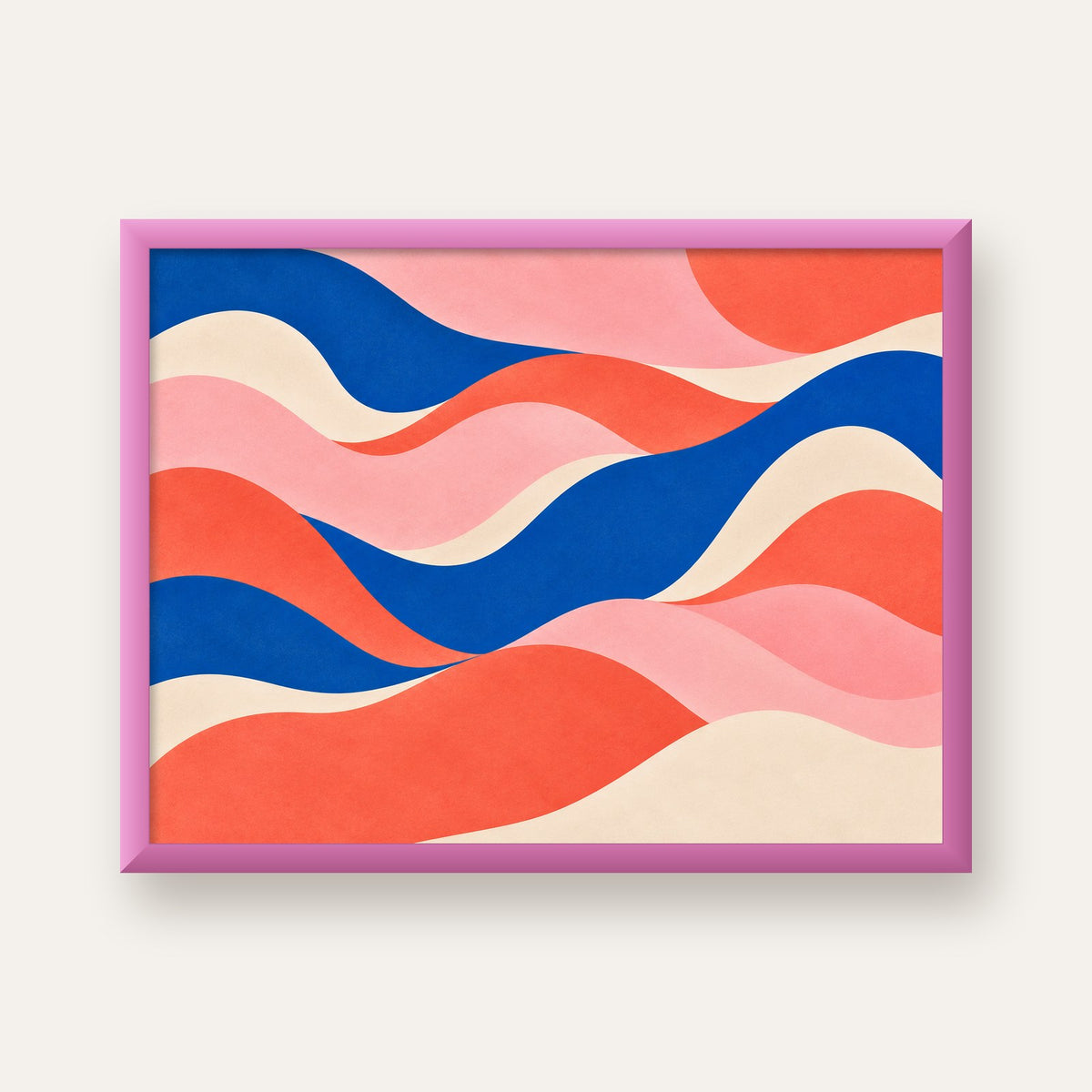 Dalga Formlu Soyut Renkli Poster – Modern Duvar Sanatı — pembe çerçeveli