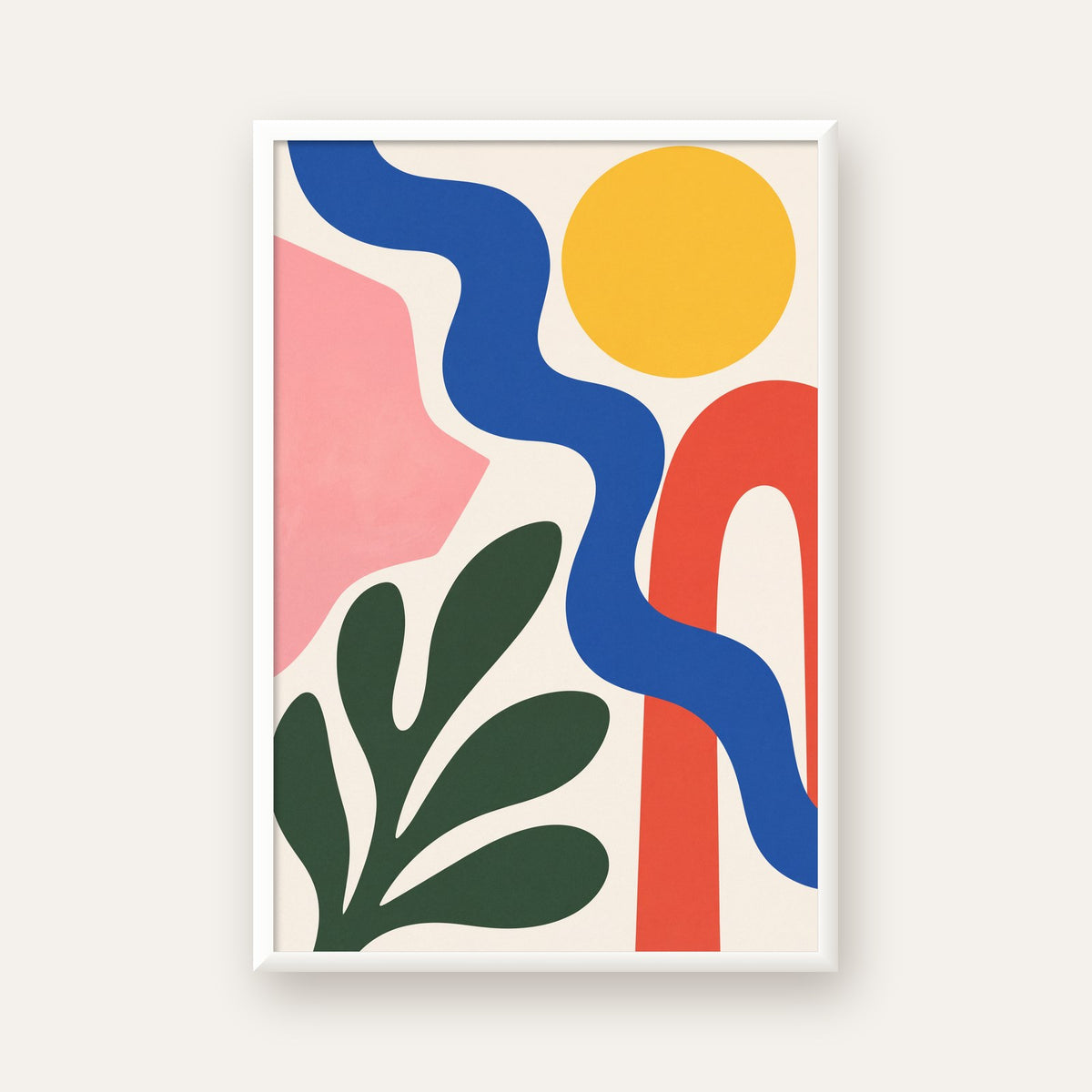 Soyut Doğa Kompozisyonu – Minimal Renkli Poster Baskı — beyaz çerçeveli dikey poster