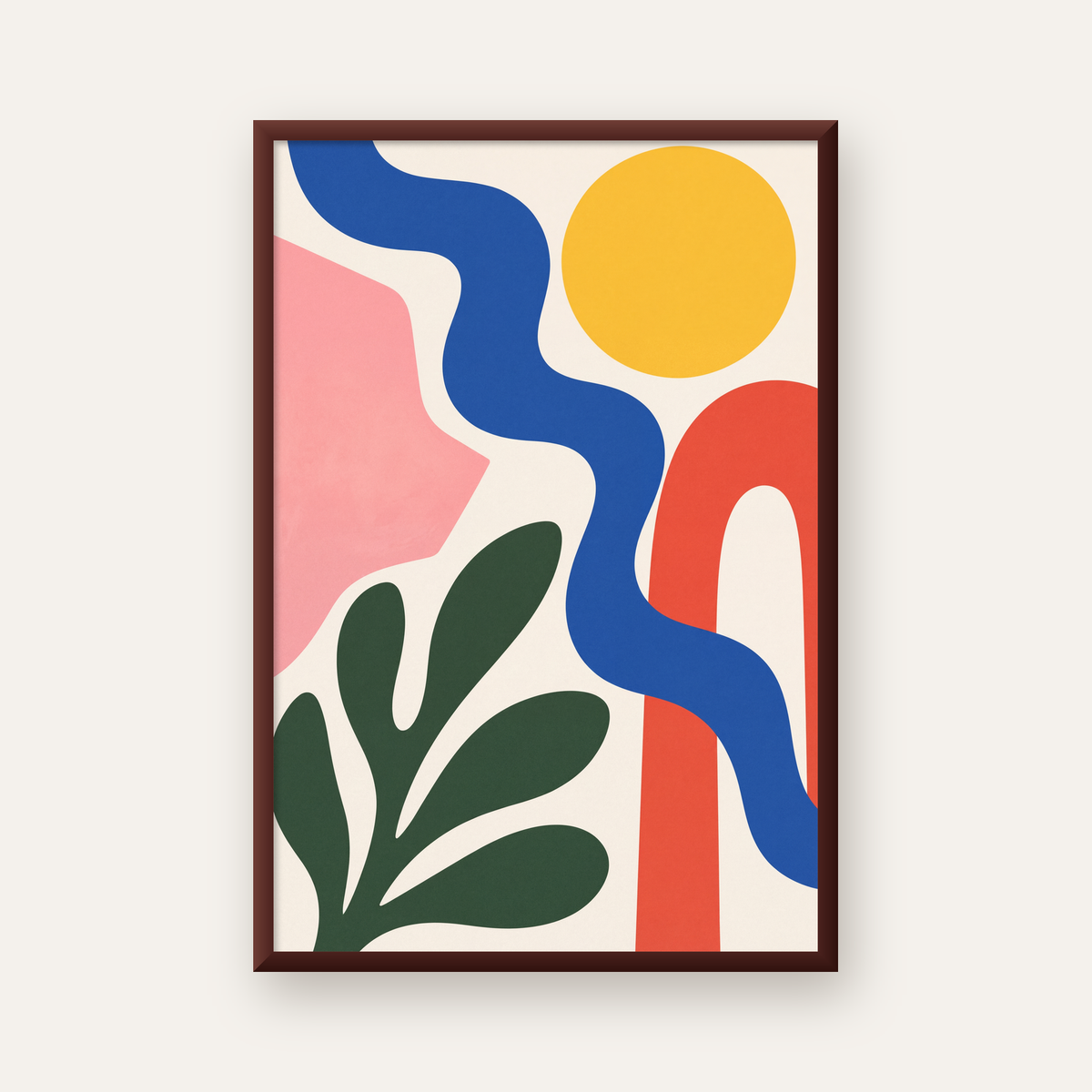 Soyut Doğa Kompozisyonu – Minimal Renkli Poster Baskı — ceviz çerçeveli