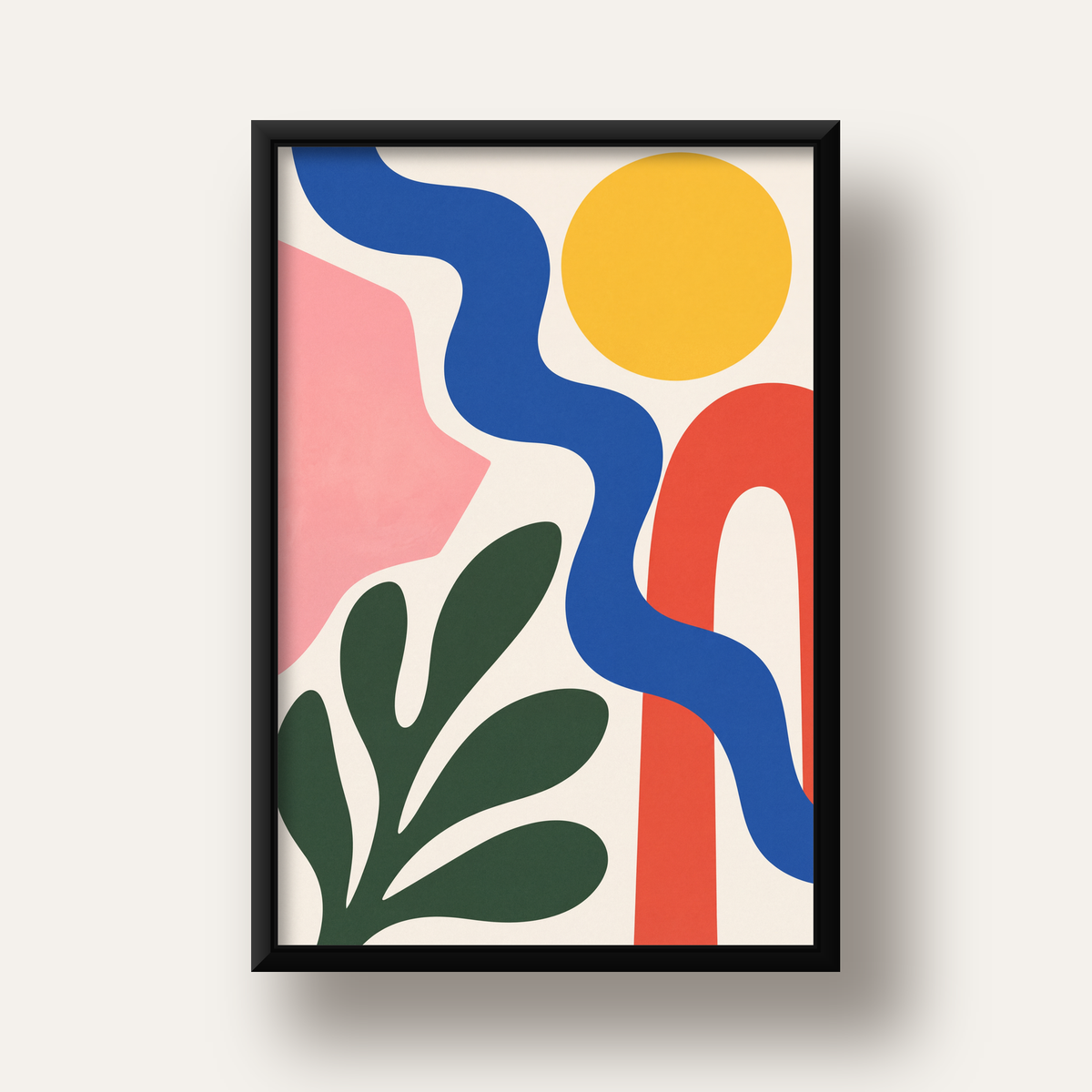 Soyut Doğa Kompozisyonu – Minimal Renkli Poster Baskı — siyah derin çerçeveli