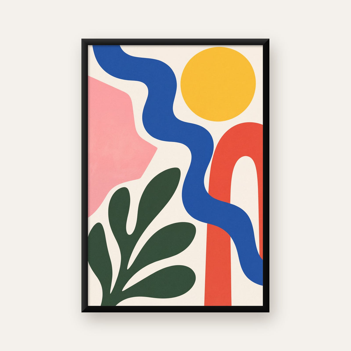 Soyut Doğa Kompozisyonu – Minimal Renkli Poster Baskı — ceviz çerçeveli