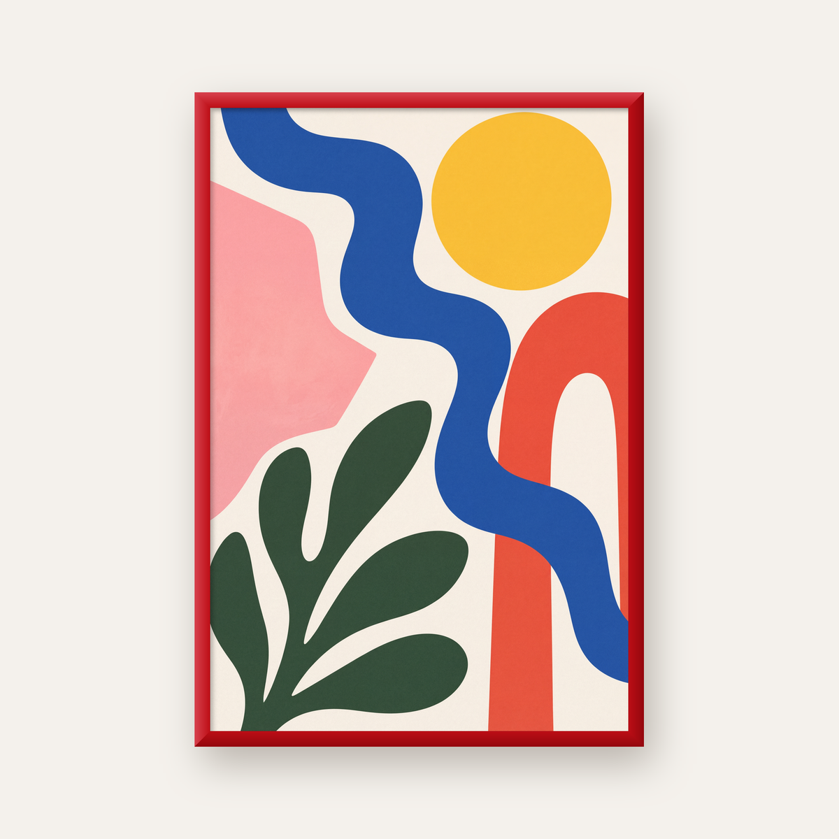 Soyut Doğa Kompozisyonu – Minimal Renkli Poster Baskı — kırmızı çerçeveli