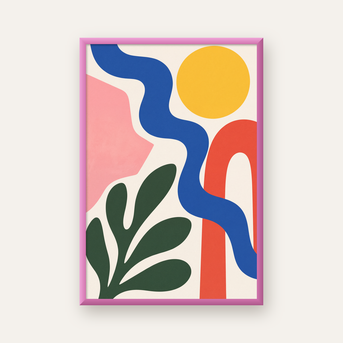 Soyut Doğa Kompozisyonu – Minimal Renkli Poster Baskı — pembe çerçeveli