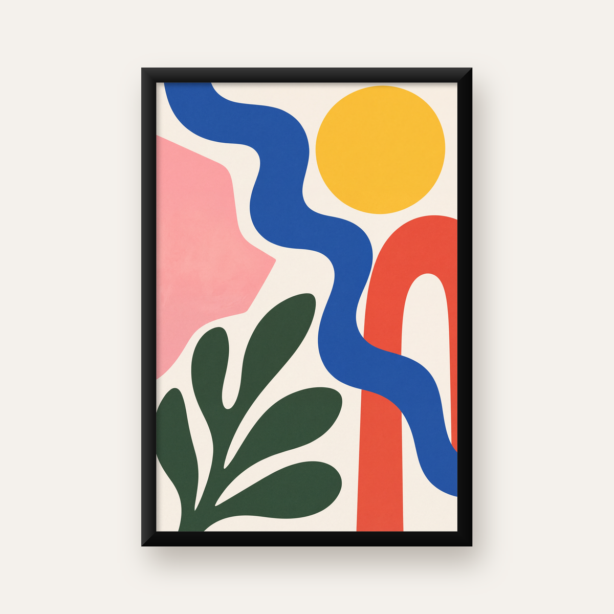 Soyut Doğa Kompozisyonu – Minimal Renkli Poster Baskı — düz siyah çerçeveli duvar posteri
