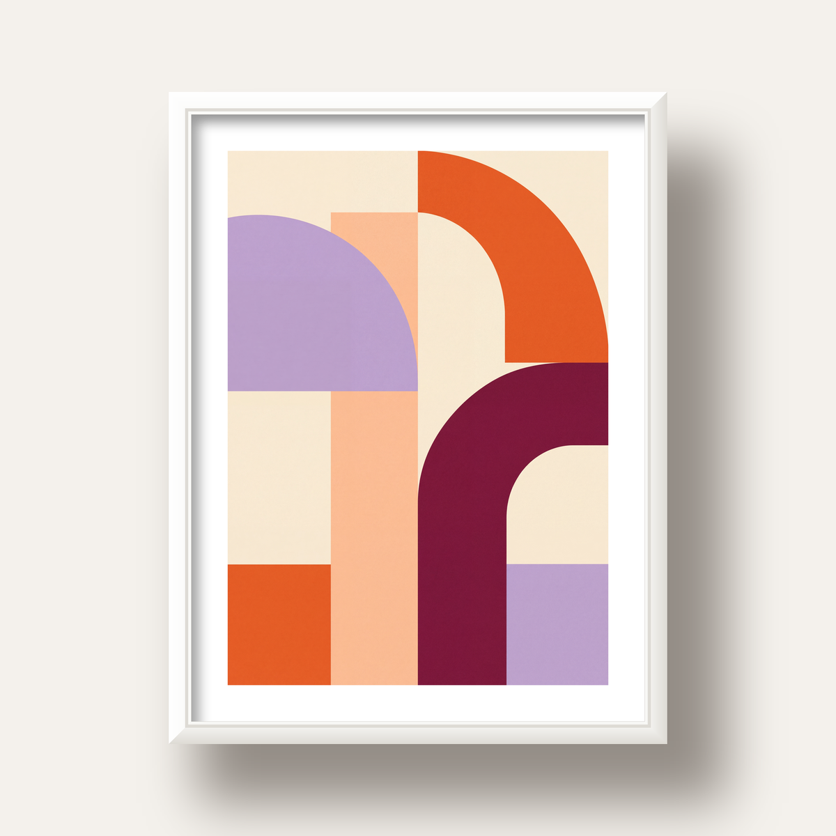 Soyut Geometrik Modern Poster – Minimal Sanat Baskısı — beyaz derin çerçeveli paspartulu