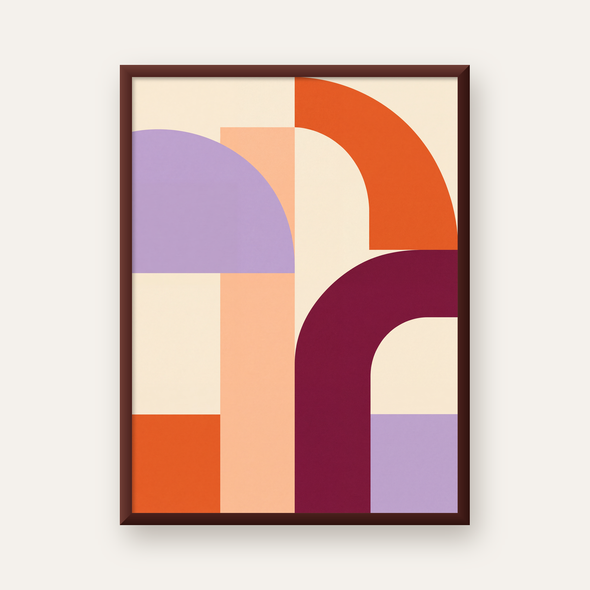 Soyut Geometrik Modern Poster – Minimal Sanat Baskısı — ceviz çerçeveli