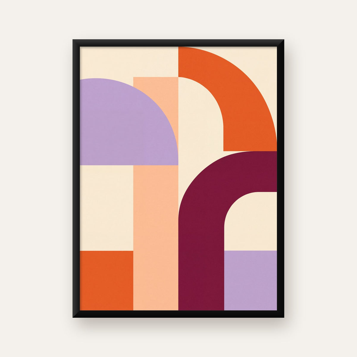 Soyut Geometrik Modern Poster – Minimal Sanat Baskısı — Dikey baskı, düz siyah çerçeveli duvar posteri