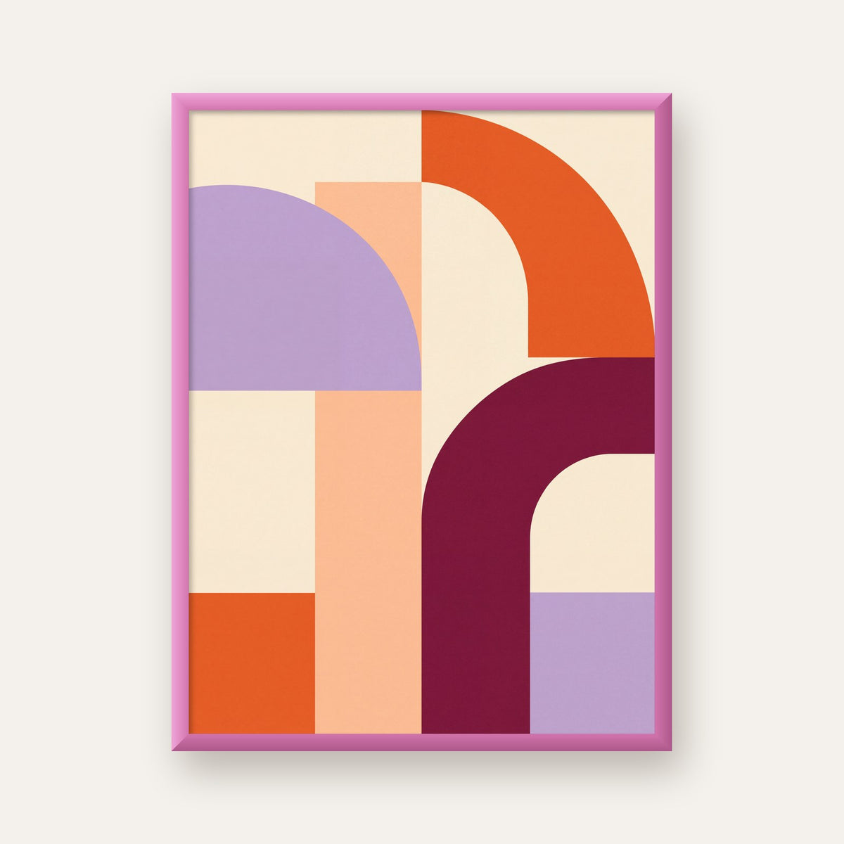 Soyut Geometrik Modern Poster – Minimal Sanat Baskısı — pembe çerçeveli