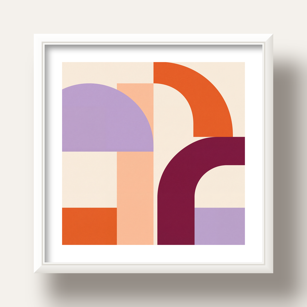 Soyut Geometrik Modern Poster – Minimal Sanat Baskısı — beyaz derin çerçeveli paspartulu
