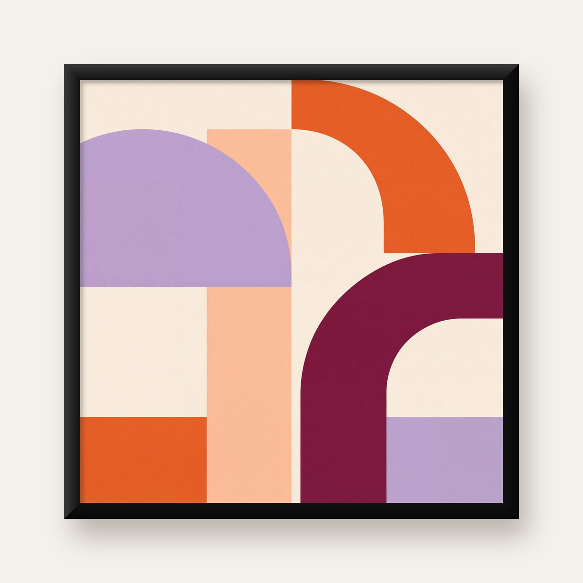 Soyut Geometrik Modern Poster – Minimal Sanat Baskısı — Kare baskı, düz siyah çerçeveli duvar posteri