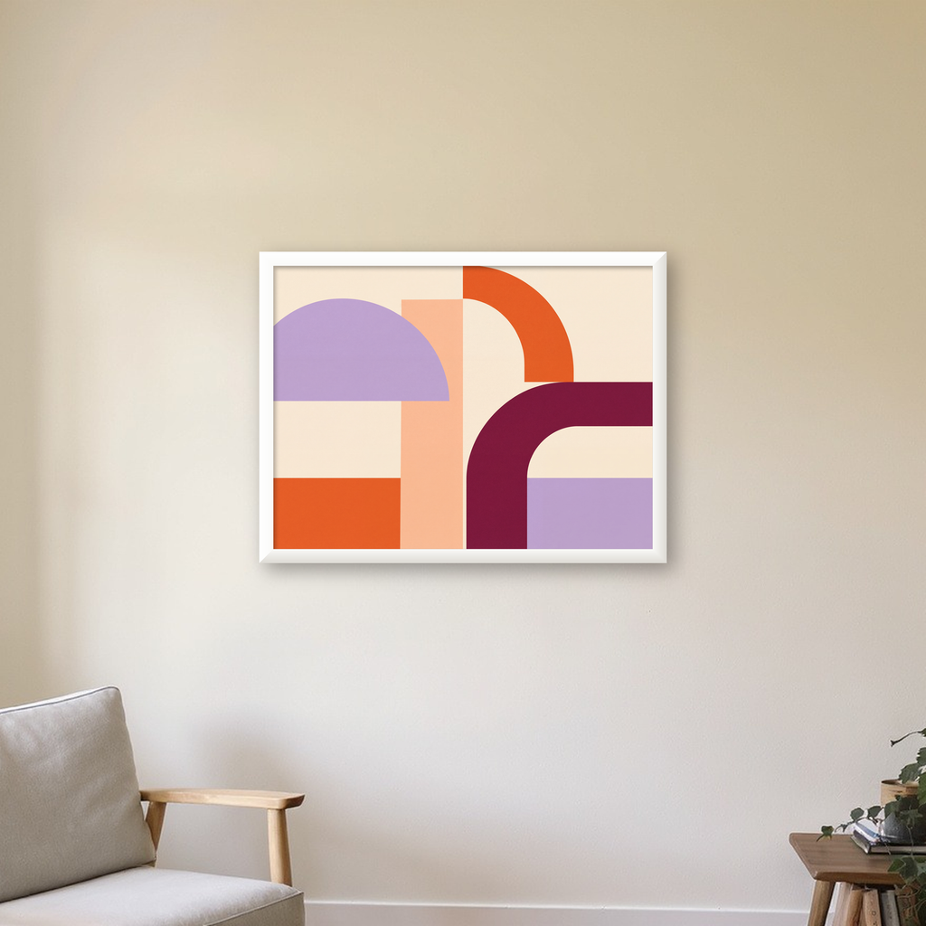 Soyut Geometrik Modern Poster – Minimal Sanat Baskısı — beyaz çerçeveli yatay poster