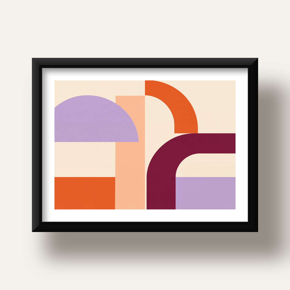 Soyut Geometrik Modern Poster – Minimal Sanat Baskısı — siyah derin çerçeveli paspartulu