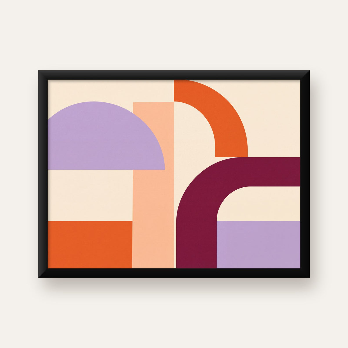 Soyut Geometrik Modern Poster – Minimal Sanat Baskısı — Yatay baskı, düz siyah çerçeveli duvar posteri
