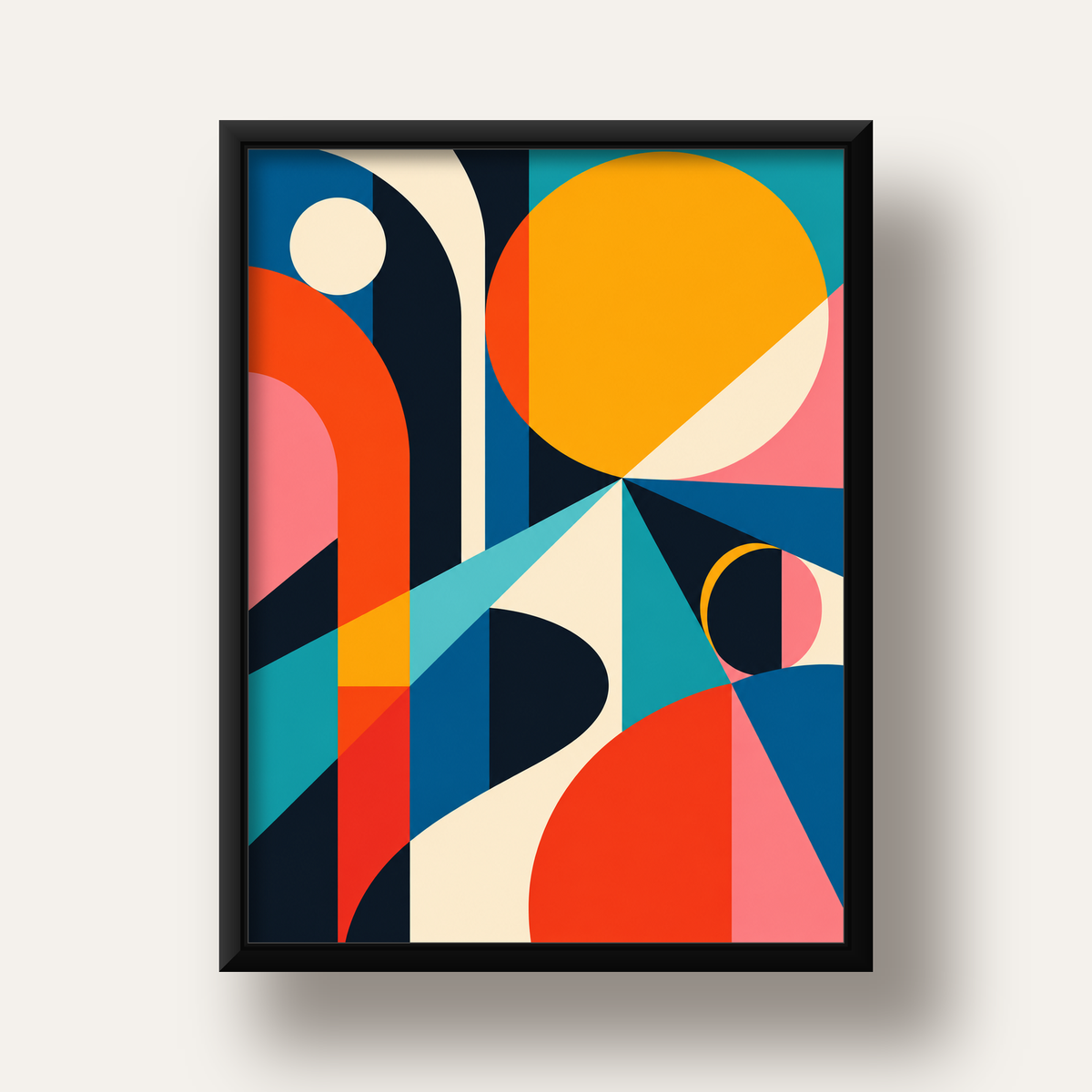 Soyut Geometrik Canlı Renkli Modern Poster Duvar Dekoru — siyah derin çerçeveli