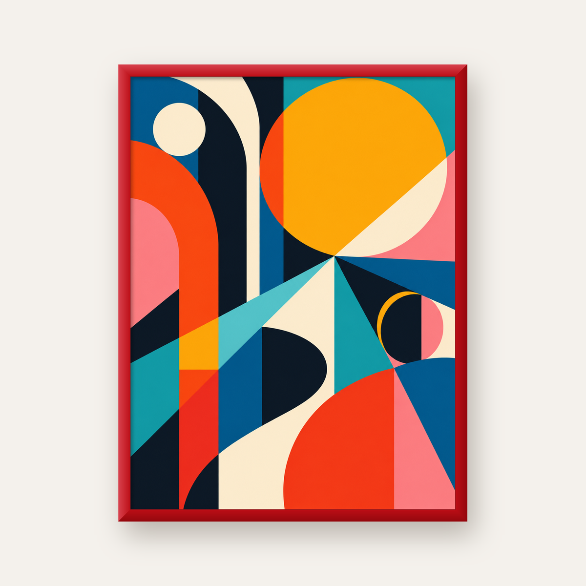 Soyut Geometrik Canlı Renkli Modern Poster Duvar Dekoru — kırmızı çerçeveli