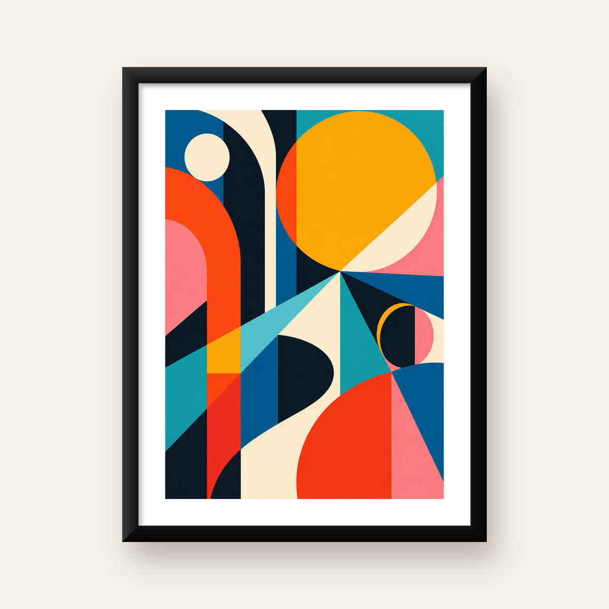Soyut Geometrik Canlı Renkli Modern Poster Duvar Dekoru — Dikey baskı, beyaz paspartulu