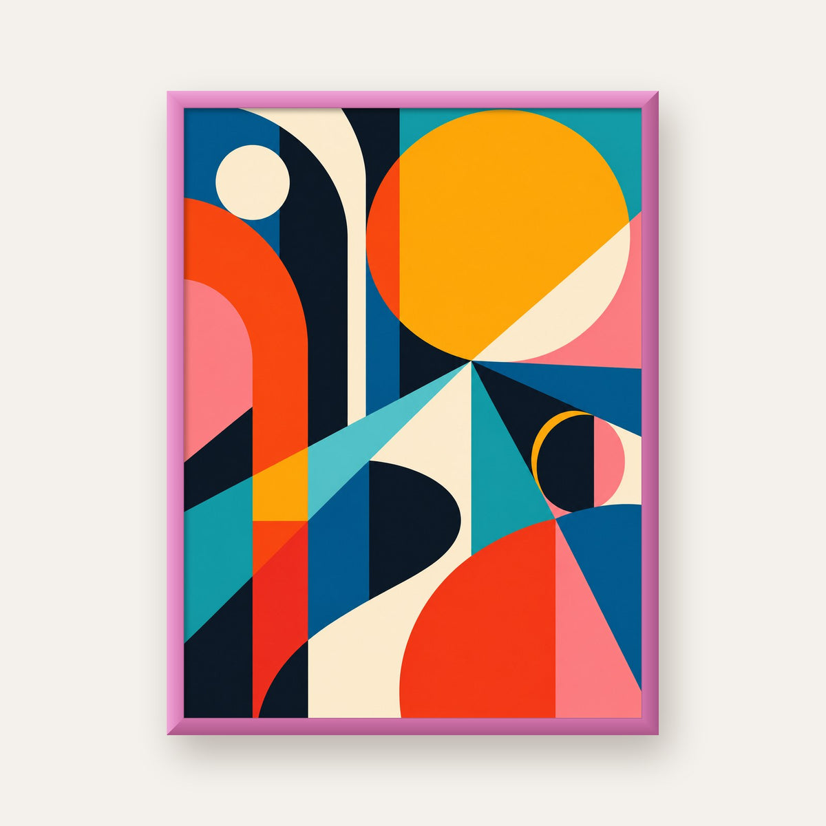Soyut Geometrik Canlı Renkli Modern Poster Duvar Dekoru — pembe çerçeveli