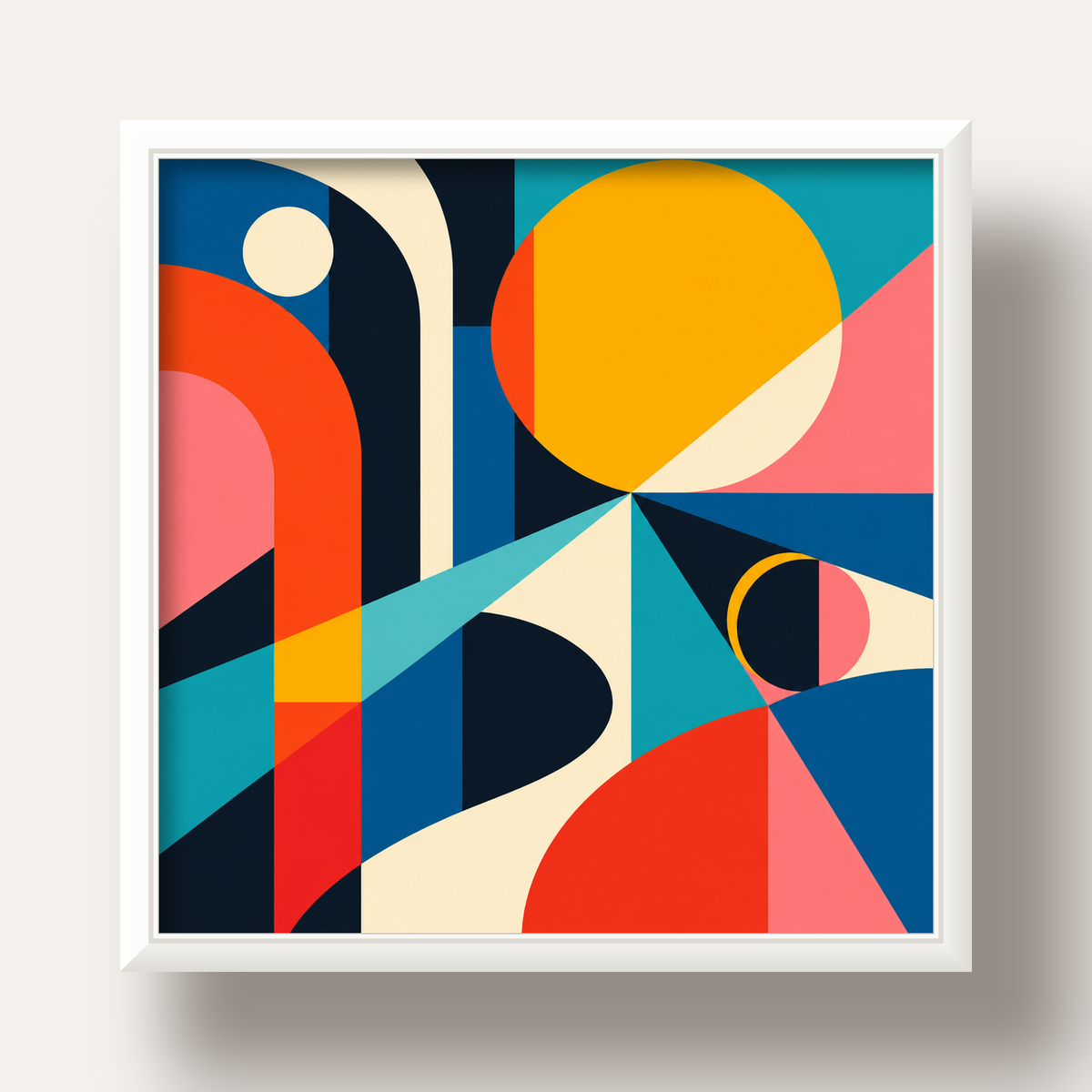 Soyut Geometrik Canlı Renkli Modern Poster Duvar Dekoru — beyaz derin çerçeveli