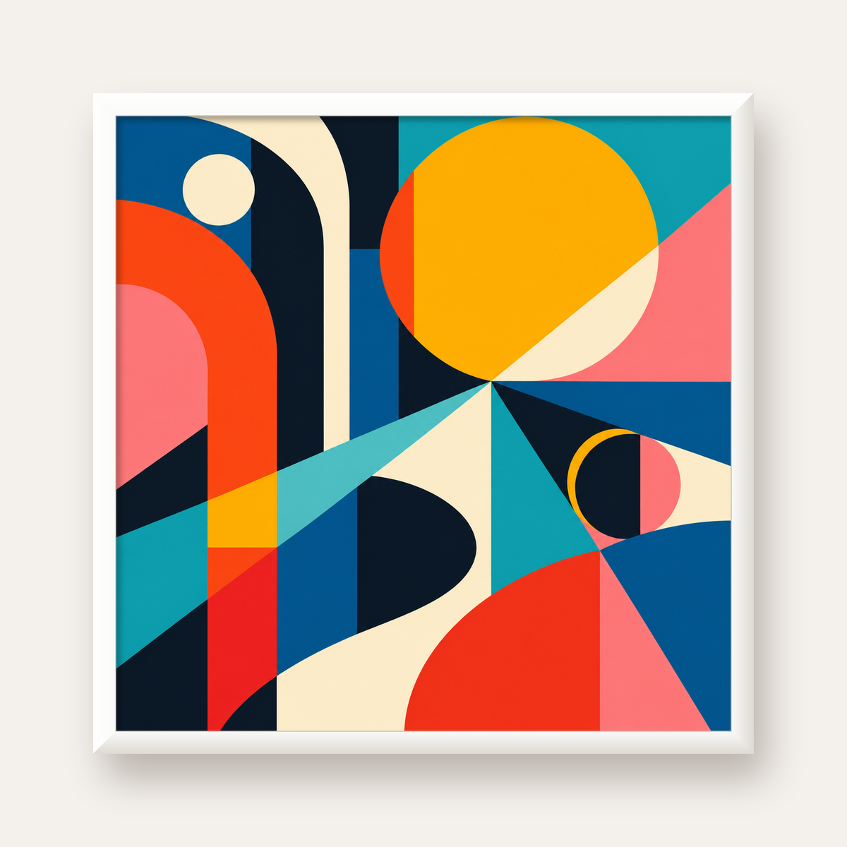 Soyut Geometrik Canlı Renkli Modern Poster Duvar Dekoru — beyaz çerçeveli kare poster