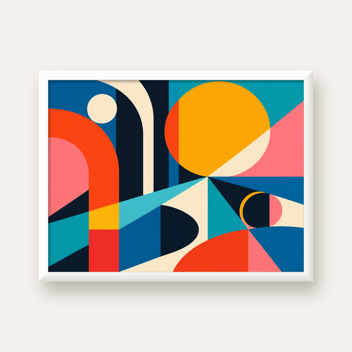 Soyut Geometrik Canlı Renkli Modern Poster Duvar Dekoru — beyaz çerçeveli yatay poster