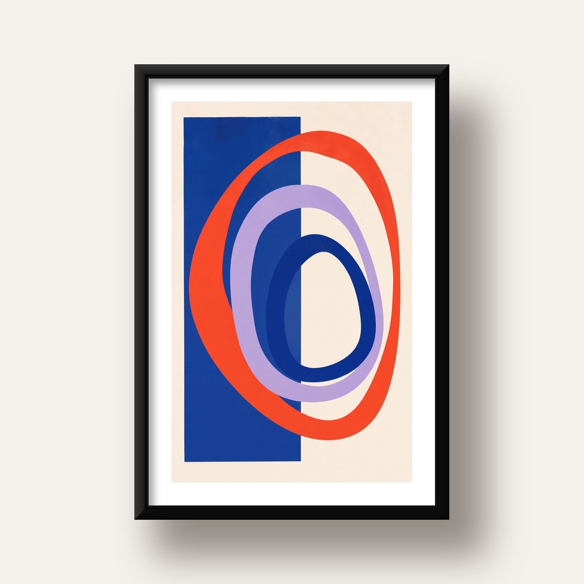 Soyut Geometrik Şekiller Poster – Modern Dijital Baskı — siyah derin çerçeveli paspartulu