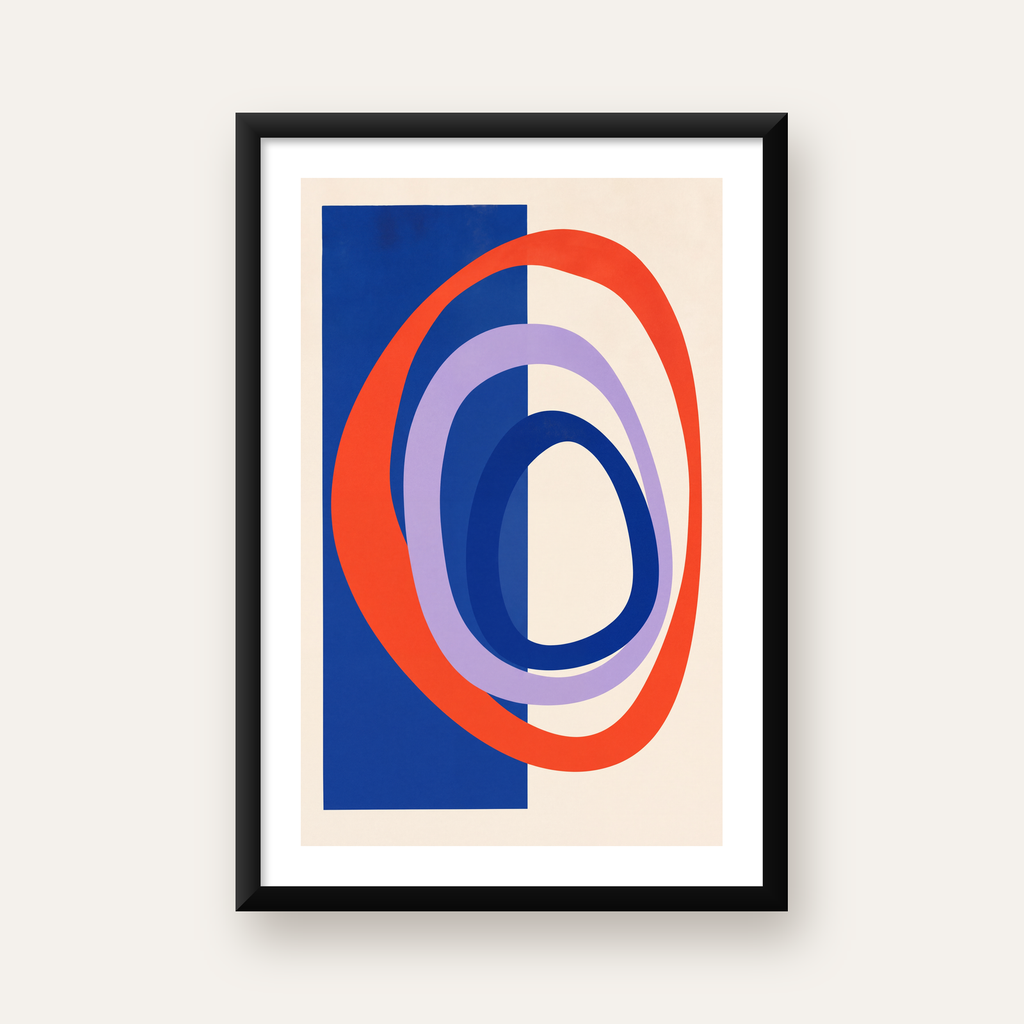 Soyut Geometrik Şekiller Poster – Modern Dijital Baskı — beyaz paspartulu, düz siyah çerçeveli