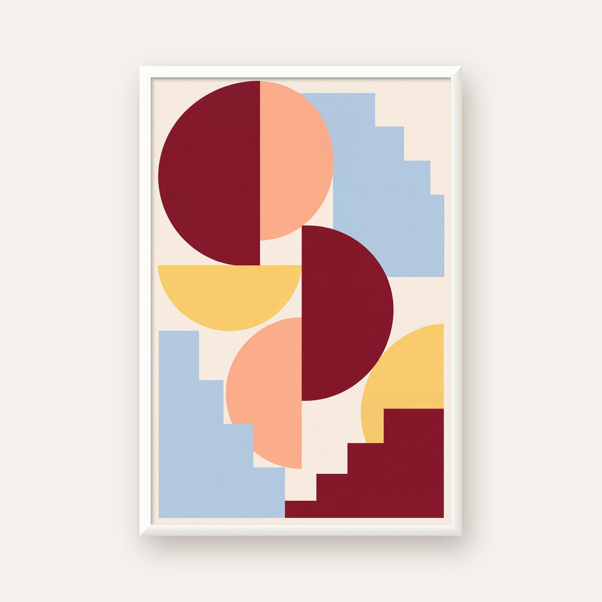 Soyut Geometrik Şekiller Dijital Poster | Modern Sanat Baskısı — beyaz çerçeveli dikey poster