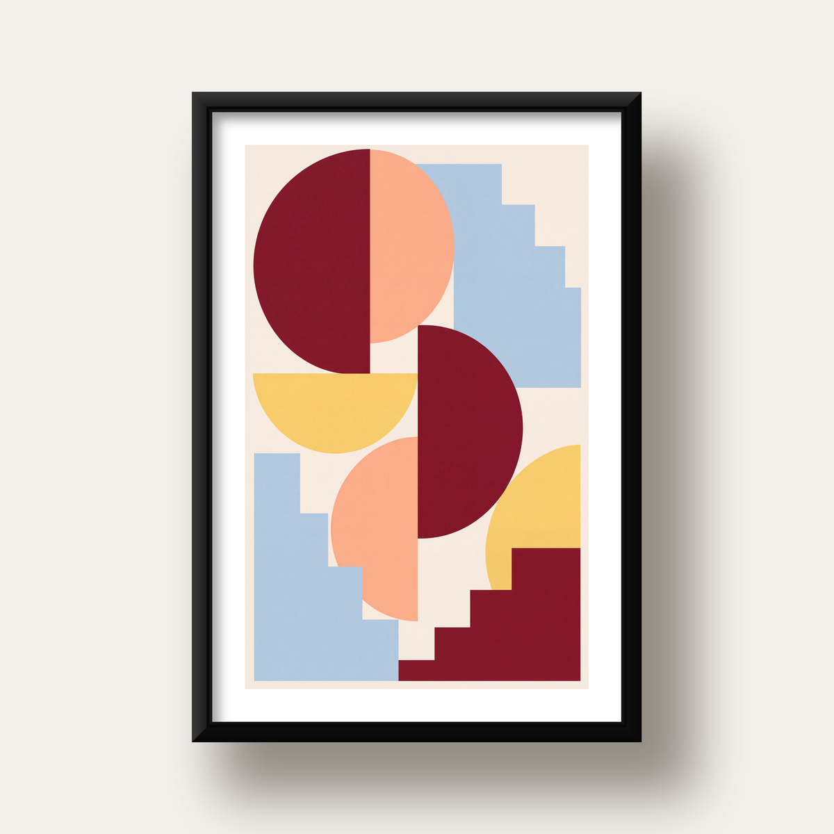 Soyut Geometrik Şekiller Dijital Poster | Modern Sanat Baskısı — siyah derin çerçeveli paspartulu