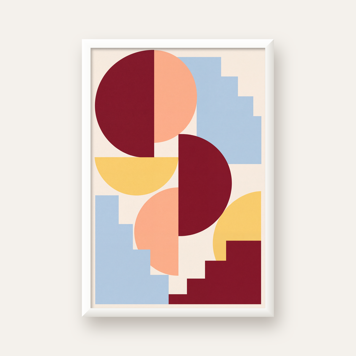 Soyut Geometrik Şekiller Dijital Poster | Modern Sanat Baskısı — beyaz çerçeveli dikey poster