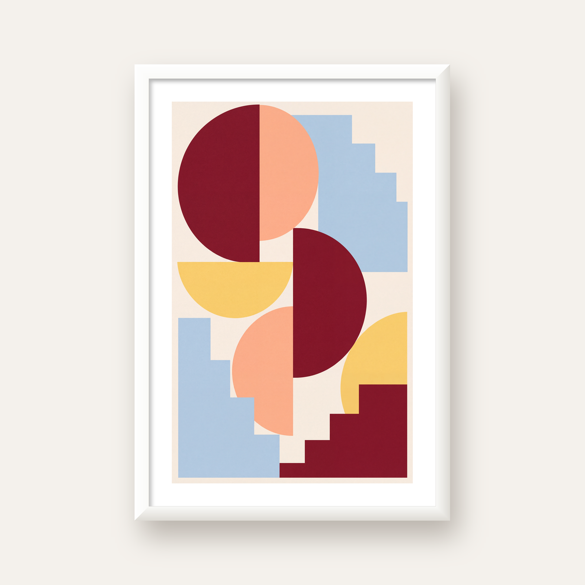 Soyut Geometrik Şekiller Dijital Poster | Modern Sanat Baskısı — beyaz çerçeveli dikey poster