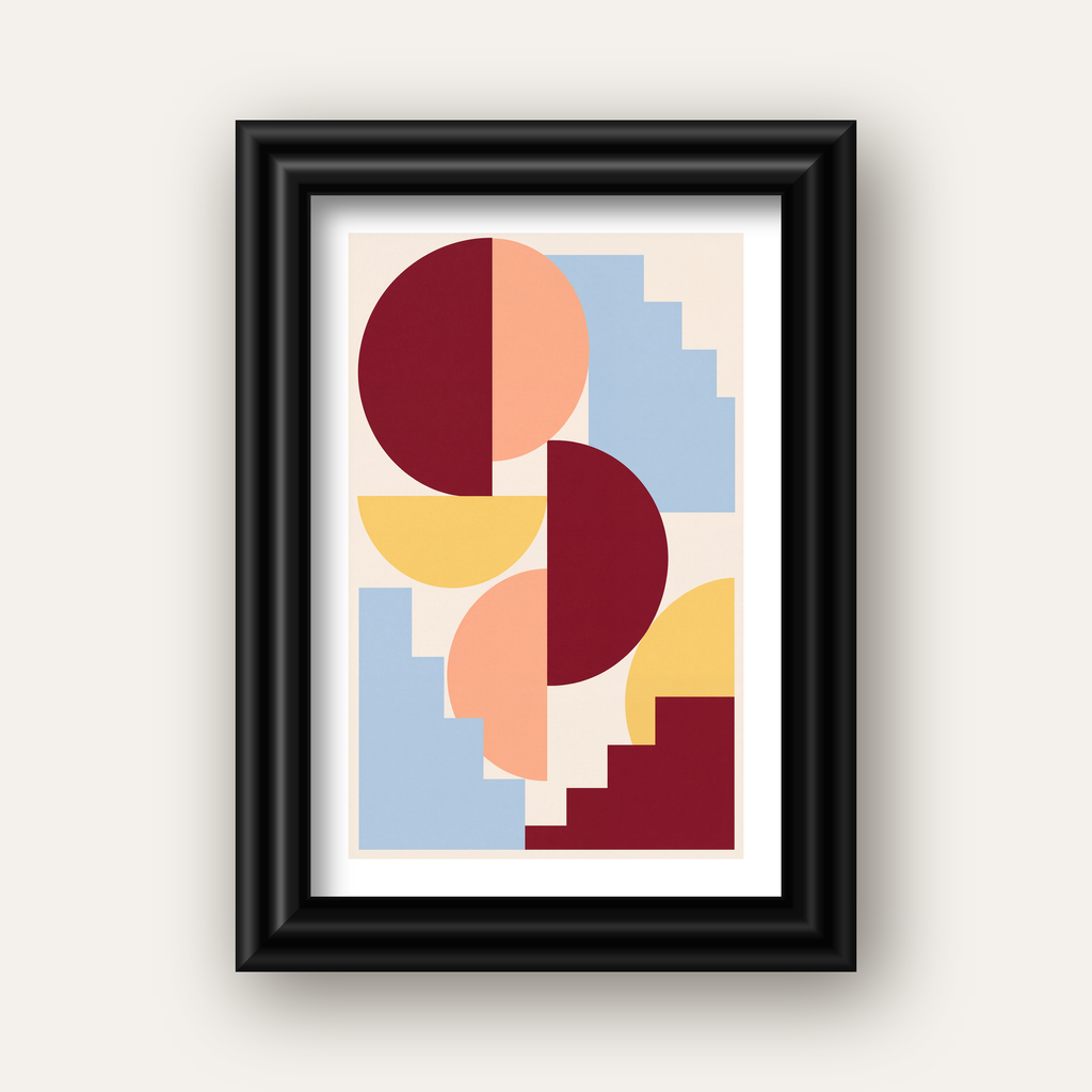 Soyut Geometrik Şekiller Dijital Poster | Modern Sanat Baskısı — siyah galeri çerçeveli paspartulu