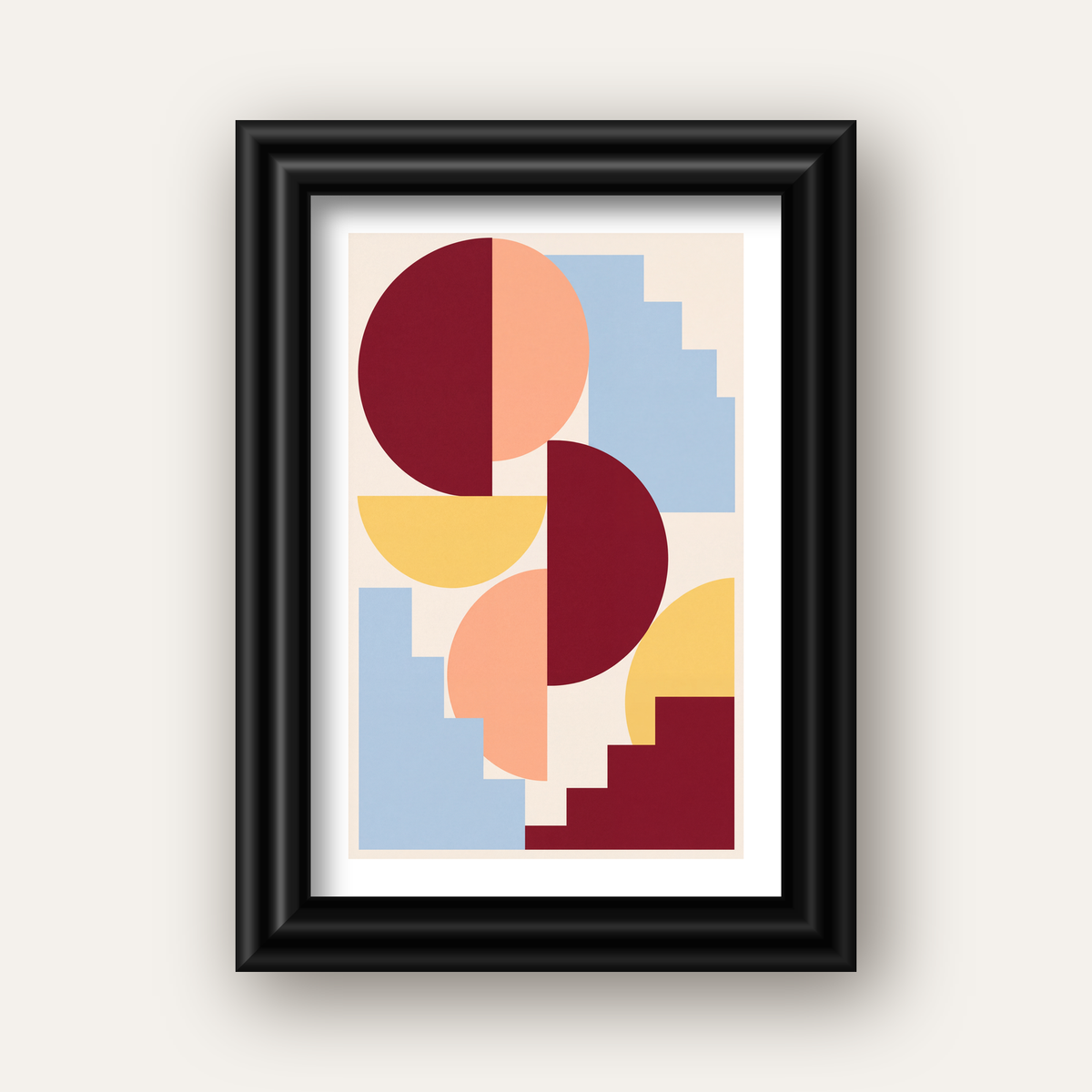 Soyut Geometrik Şekiller Dijital Poster | Modern Sanat Baskısı — siyah galeri çerçeveli paspartulu