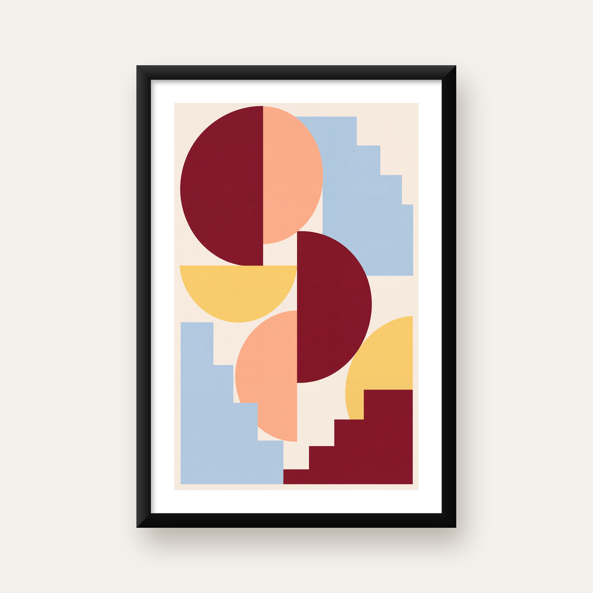 Soyut Geometrik Şekiller Dijital Poster | Modern Sanat Baskısı — beyaz paspartulu, düz siyah çerçeveli