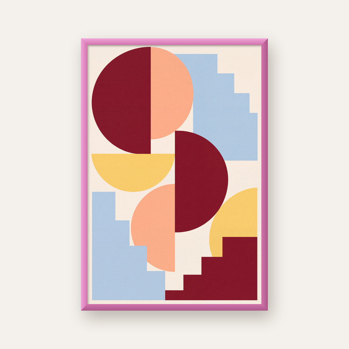 Soyut Geometrik Şekiller Dijital Poster | Modern Sanat Baskısı — pembe çerçeveli