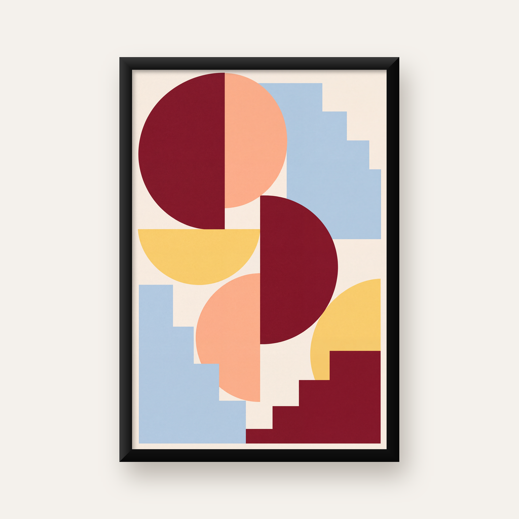 Soyut Geometrik Şekiller Dijital Poster | Modern Sanat Baskısı — düz siyah çerçeveli duvar posteri