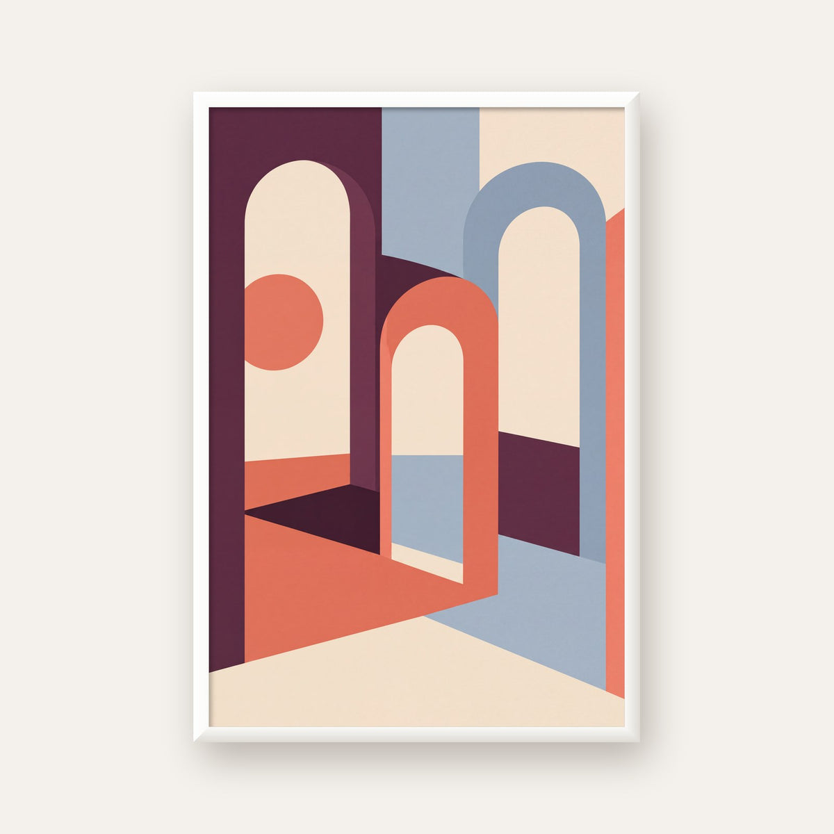 Soyut Kemerli Mimari – Minimalist Sanat Poster Baskısı — beyaz çerçeveli dikey poster